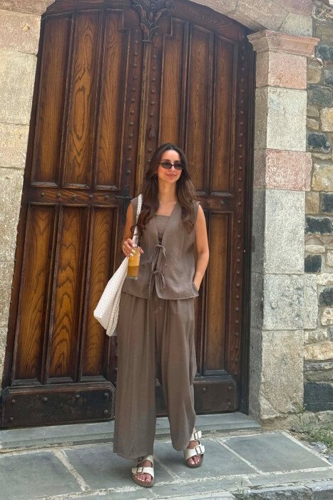 SET NJE NGJYRESH JELEK ME LIDHESE + CROP TOP + PANTALLONA PER FEMRA NE NGJYRE GRI E ERRET - 6