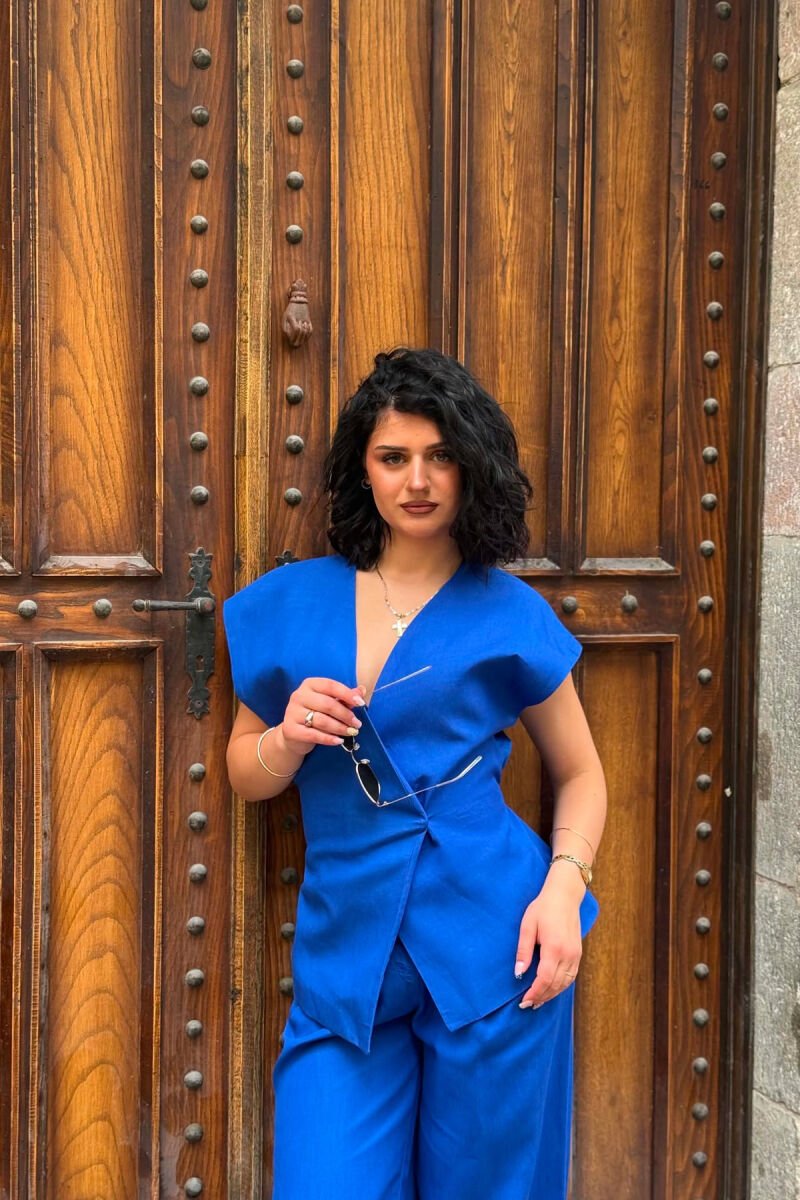 SET NJE NGJYRESH JELEK ME LIDHESE + PANTALLONA PER FEMRA NE NGJYRE BLU - 5