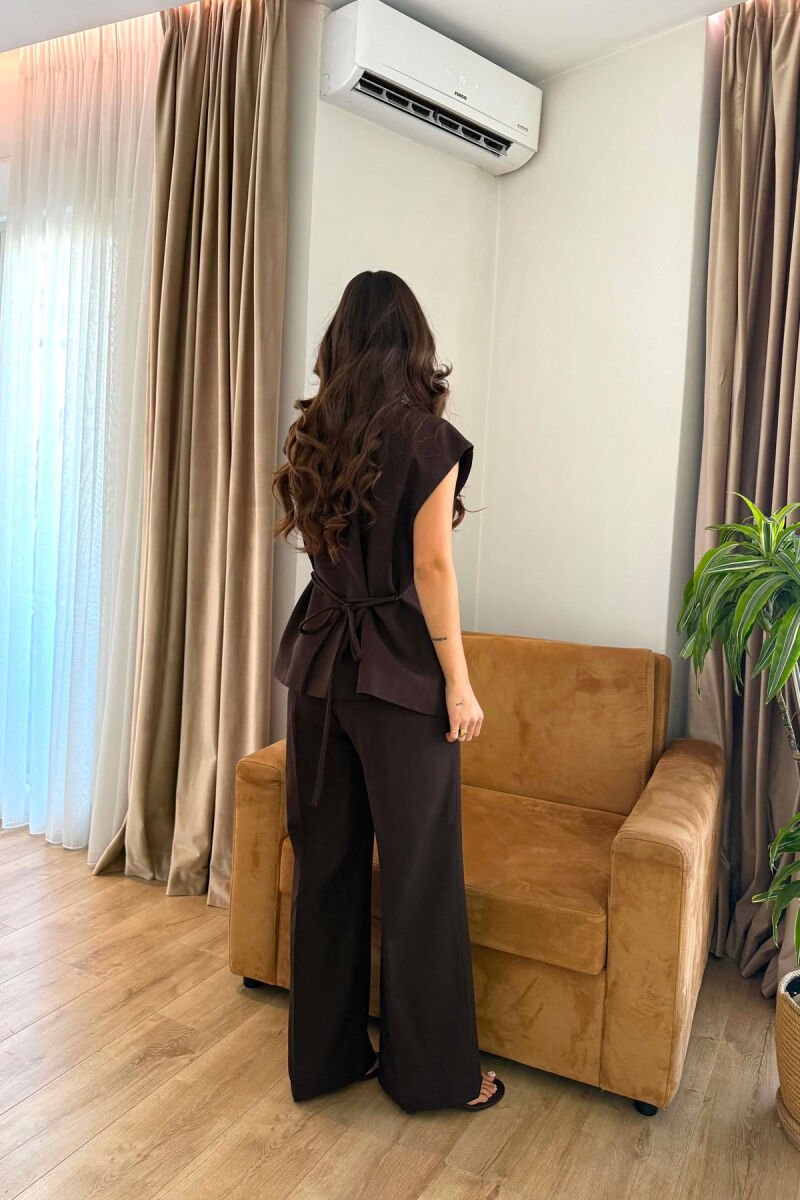 SET NJE NGJYRESH JELEK + PANTALLONA PER FEMRA NE NGJYRE KAFE - 3