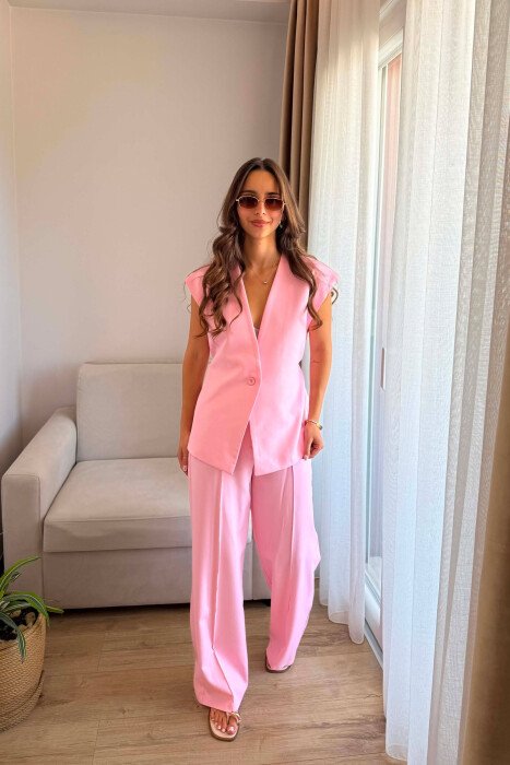 SET NJE NGJYRESH JELEK + PANTALLONA PER FEMRA NE NGJYRE ROZE - 2