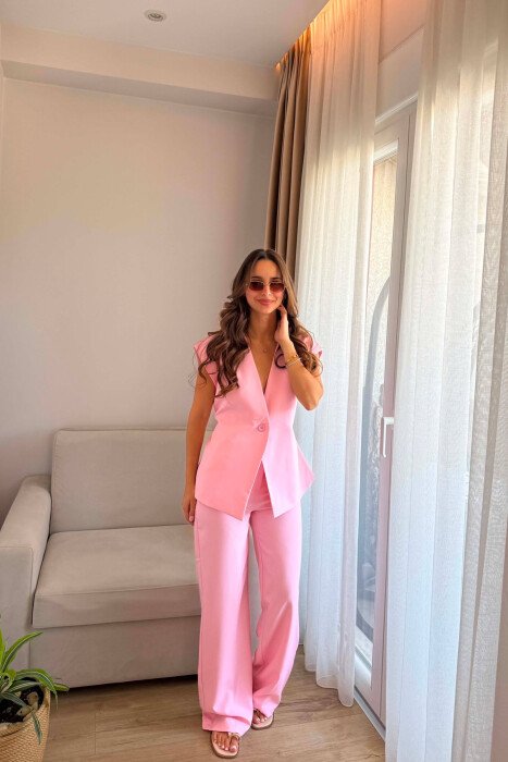 SET NJE NGJYRESH JELEK + PANTALLONA PER FEMRA NE NGJYRE ROZE - KLAUDIO FASHION
