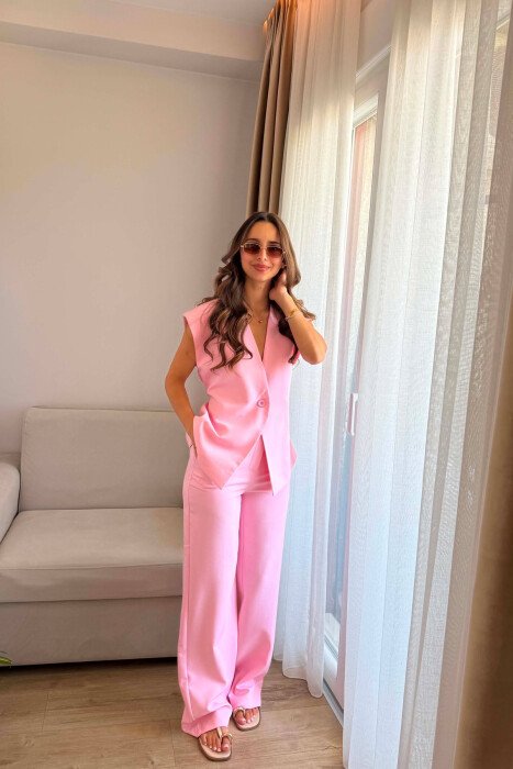 SET NJE NGJYRESH JELEK + PANTALLONA PER FEMRA NE NGJYRE ROZE - 5
