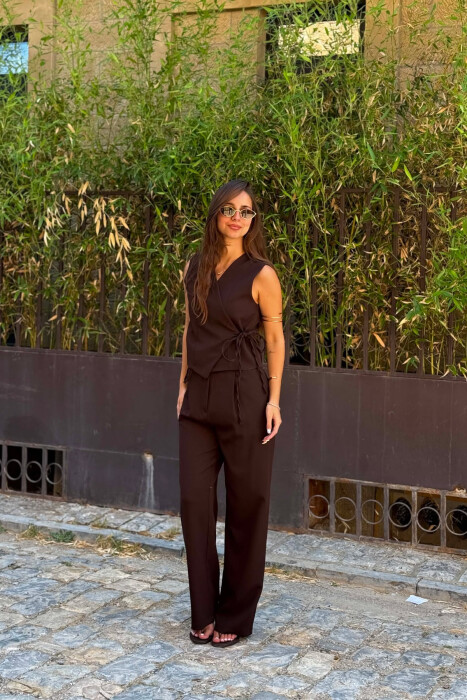 SET NJE NGJYRESH JELEK + PANTALLONA PER FEMRA NE NGJYRE KAFE TE ERRET - 2