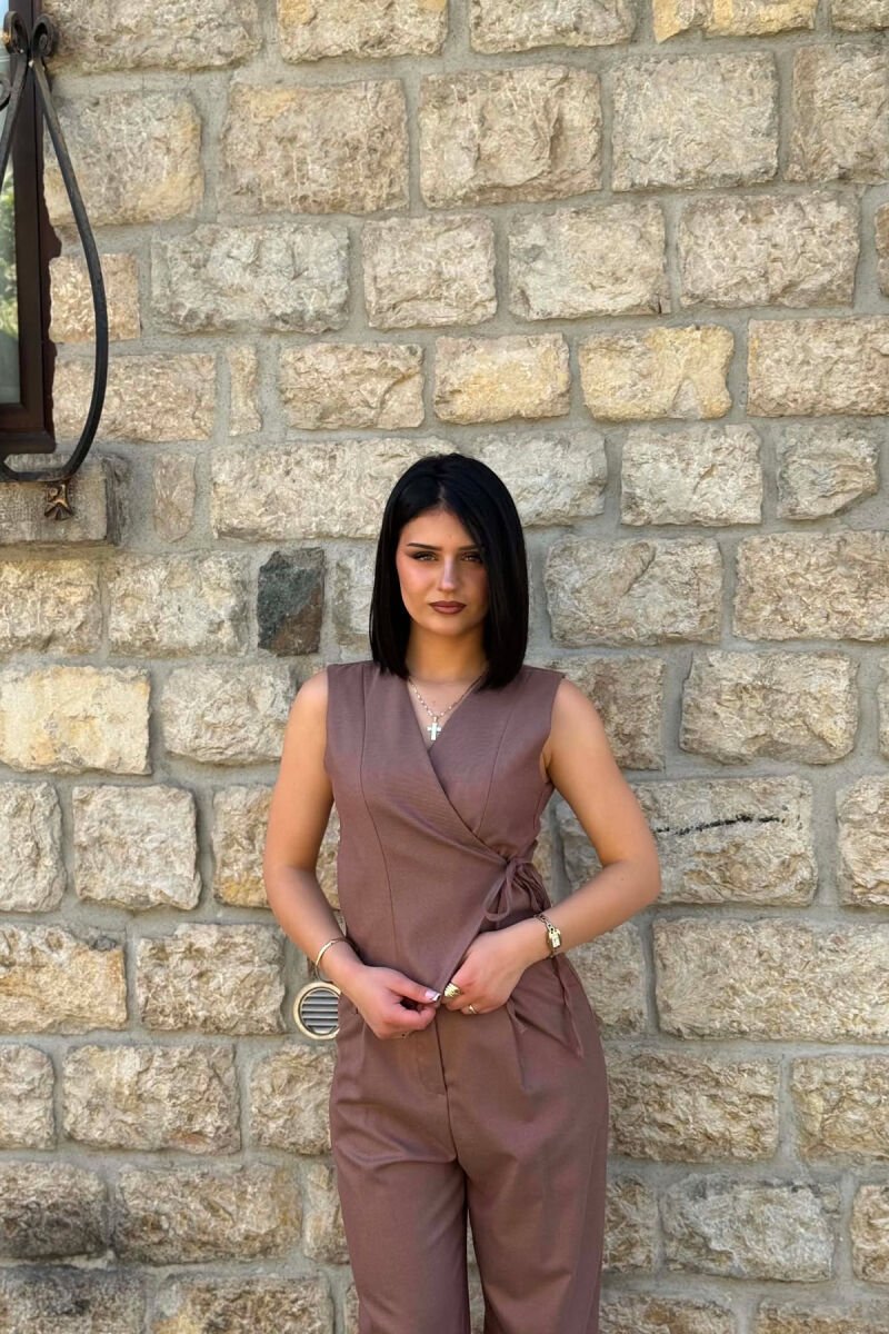 SET NJE NGJYRESH JELEK + PANTALLONA PER FEMRA NE NGJYRE KAFE TE ZBARDHUR - 3