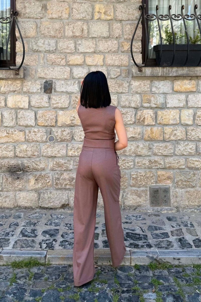 SET NJE NGJYRESH JELEK + PANTALLONA PER FEMRA NE NGJYRE KAFE TE ZBARDHUR - 5