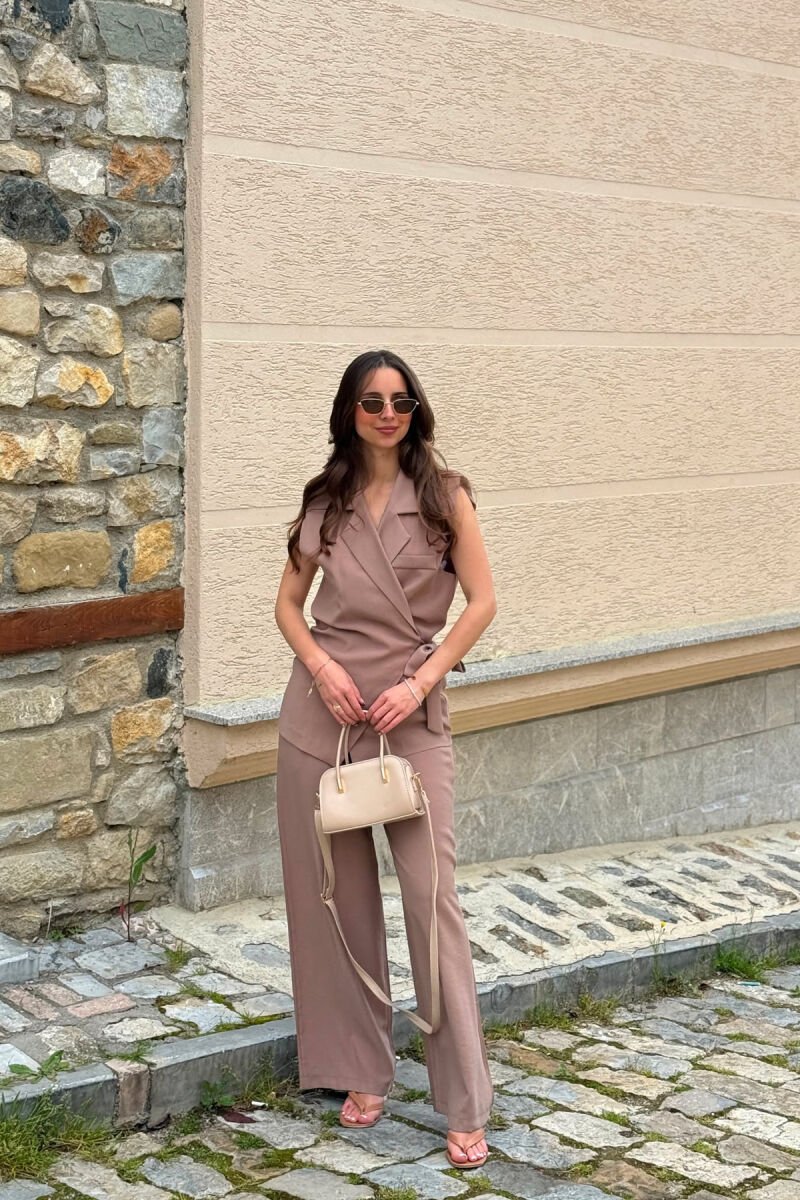 SET NJE NGJYRESH JELEK + PANTALLONA PER FEMRA NE NGJYRE KAFE TE ZBARDHUR - 3