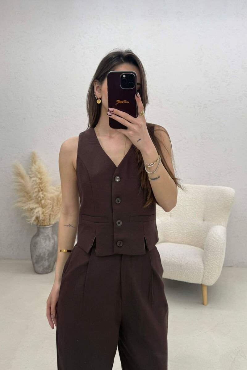 SET NJË NGJYRËSH JELEK+PANTALLONA PËR FEMRA NË NGJYRË KAFE - 2