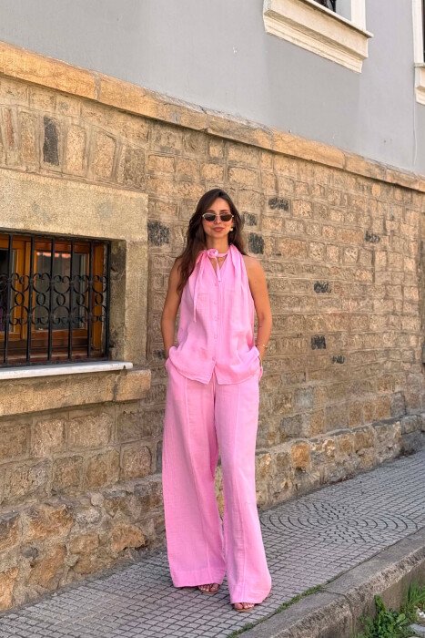 SET NJE NGJYRESH JELEK + PANTALLONA PER FEMRA NE NGJYRE ROZE - 2