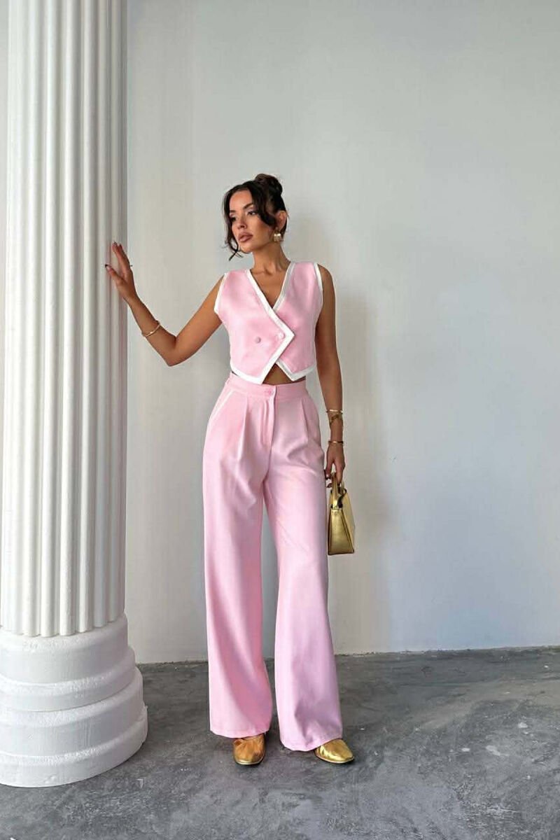 SET NJE NGJYRESH JELEK + PANTALLONA PER FEMRA NE NGJYRE ROZE - 1