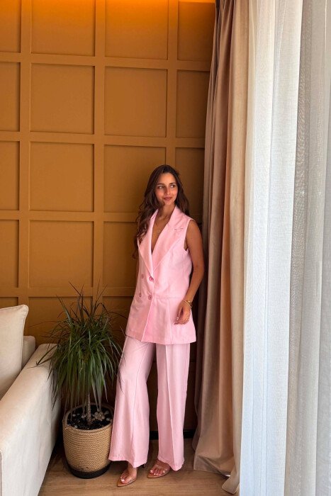 SET NJE NGJYRESH JELEK + PANTALLONA PER FEMRA NE NGJYRE ROZE - 2