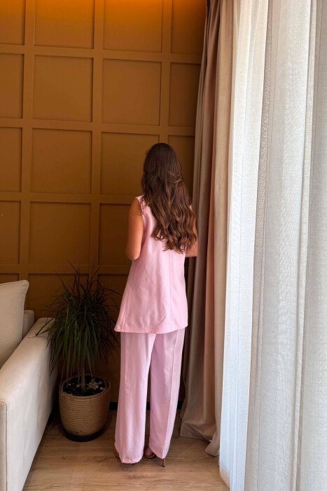 SET NJE NGJYRESH JELEK + PANTALLONA PER FEMRA NE NGJYRE ROZE - 4