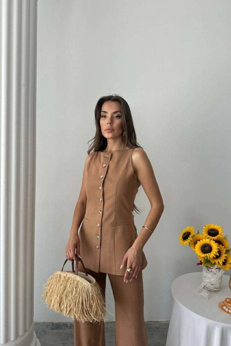 SET NJE NGJYRESH JELEK + PANTALLONA PER FEMRA NE NGJYREN KAFE - 3