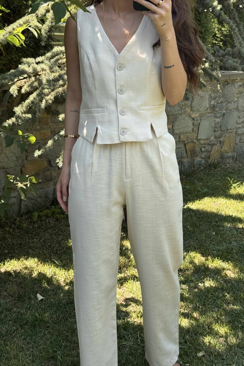 SET NJË NGJYRËSH JELEK+PANTALLONA PËR FEMRA NË NGJYRËN KREM - 3