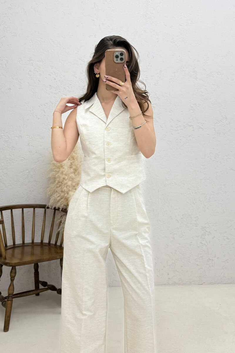 SET NJE NGJYRESH JELEK + PANTALLONA PER FEMRA NE NGJYRE BEZHE - 4