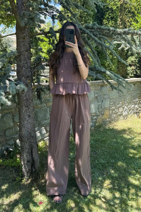 SET NJË NGJYRËSH KANATIERE+PANTALLONA PËR FEMRA NË NGJYRËN KAFE - 2