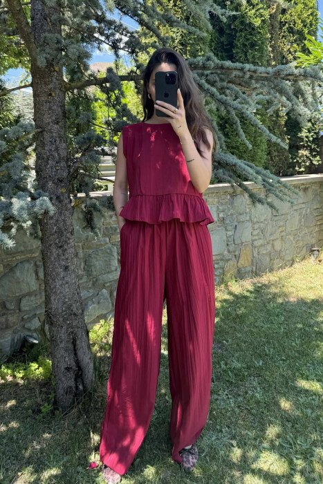SET NJË NGJYRËSH KANATIERE+PANTALLONA PËR FEMRA NË NGJYRËN VISHNJË - 2