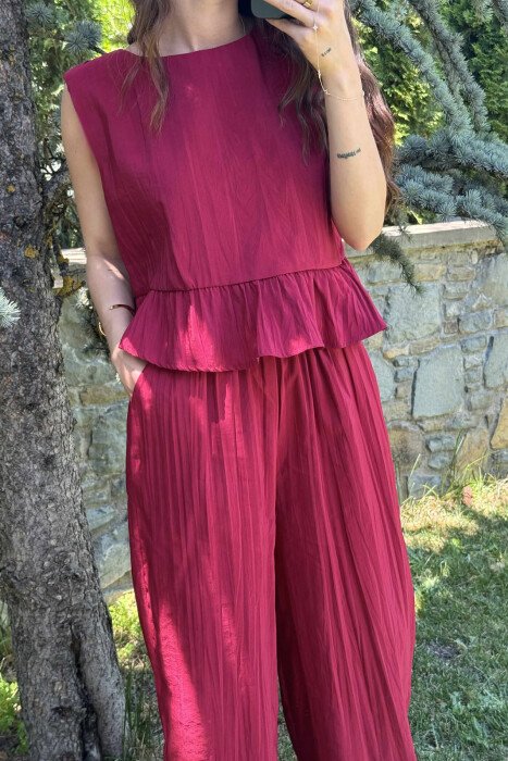 SET NJË NGJYRËSH KANATIERE+PANTALLONA PËR FEMRA NË NGJYRËN VISHNJË - 3