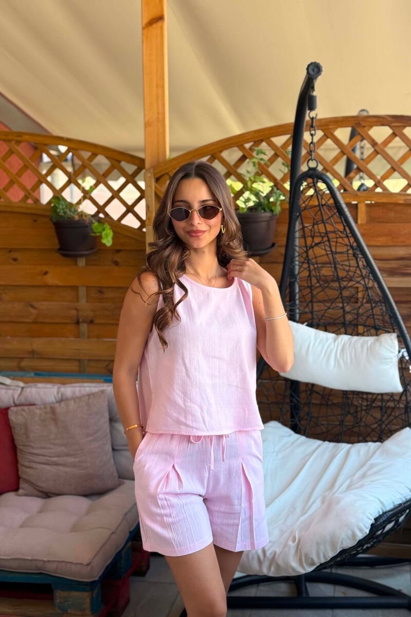 SET NJE NGJYRESH KANATJERE E THJESHTE + PANTALLONA TE SHKURTRA PER FEMRA NE NGJYRE ROZE - 3