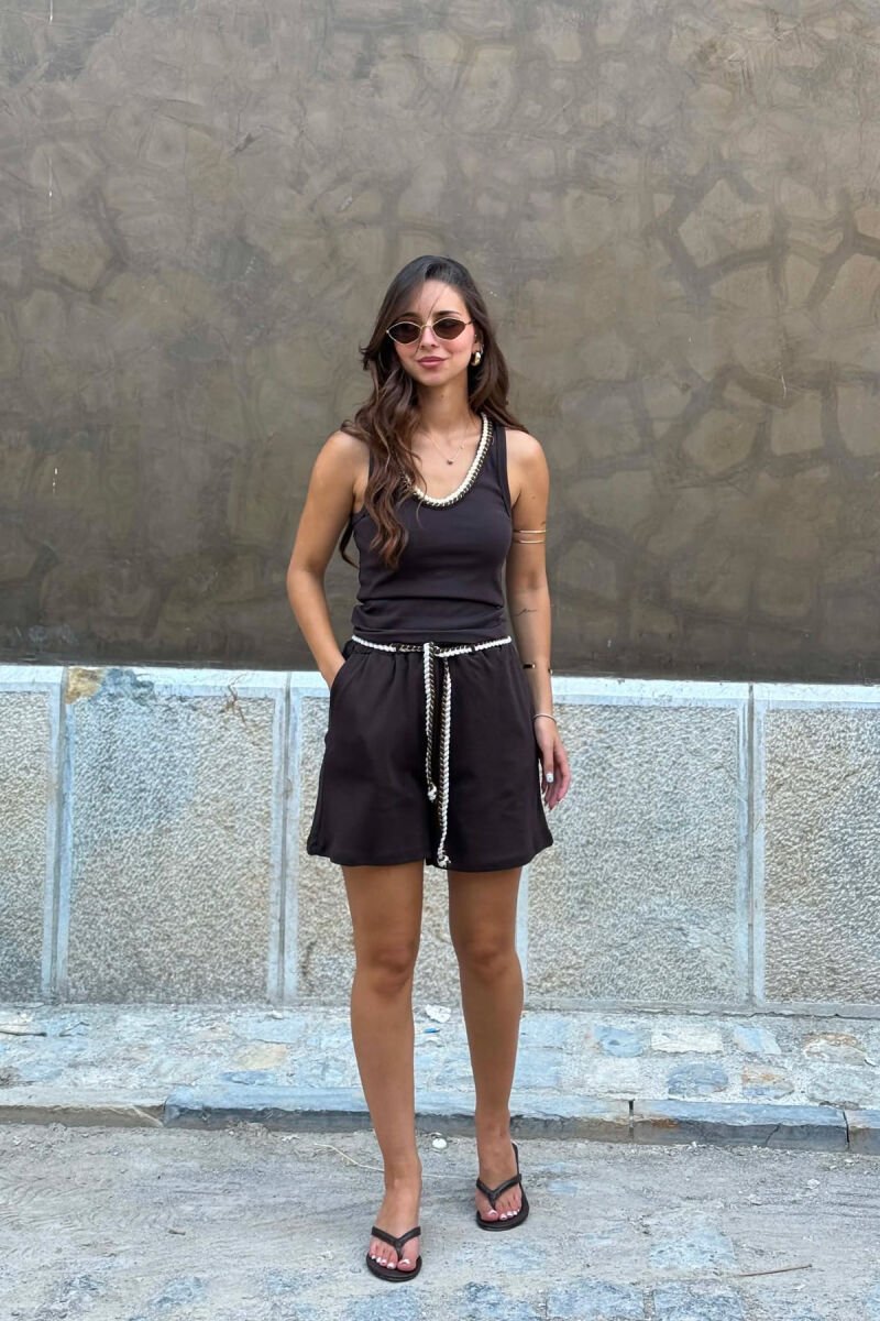 SET NJE NGJYRESH KANATJERE E THJESHTE + TUTA TE SHKURTRA PER FEMRA NE NGJYRE KAFE - 3
