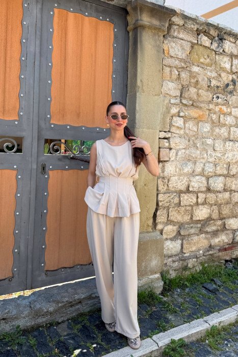 SET NJE NGJYRESH KANATJERE + PANTALLONA PER FEMRA NE NGJYRE BEZHE - 5