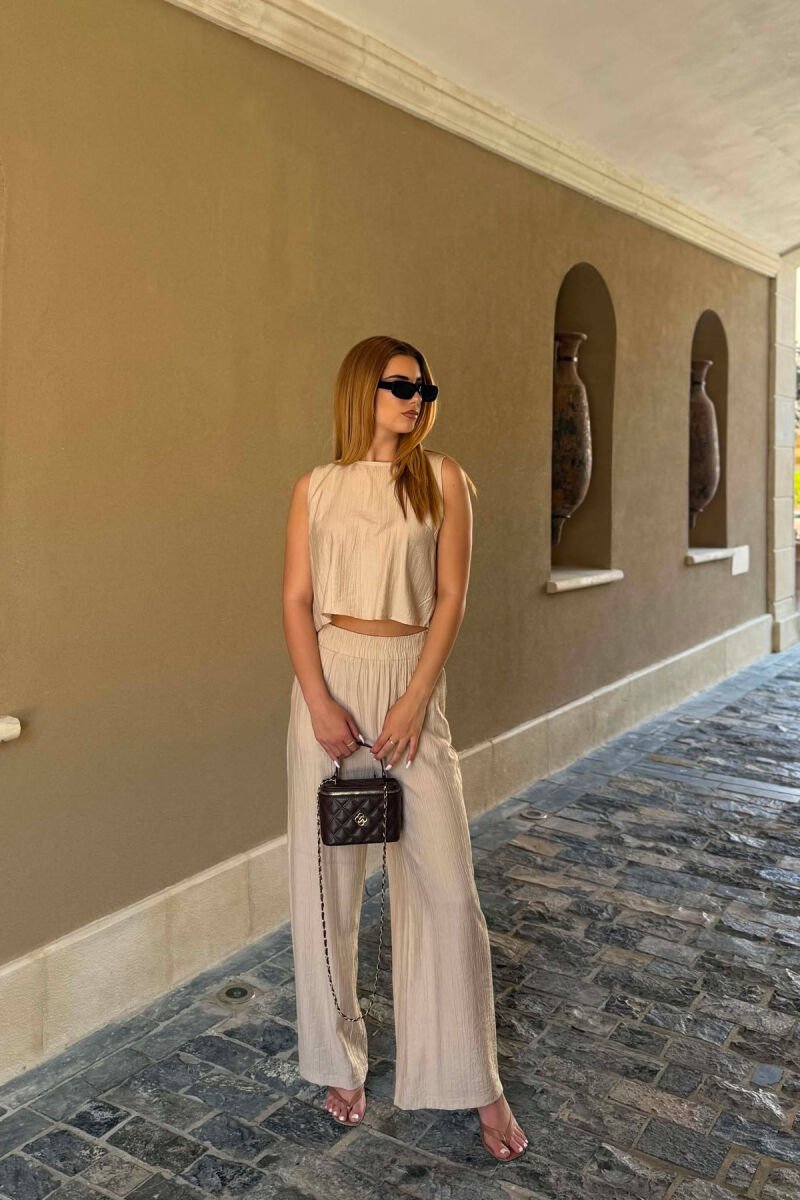 SET NJE NGJYRESH KANATJERE + PANTALLONA PER FEMRA NE NGJYRE BEZHE - 4