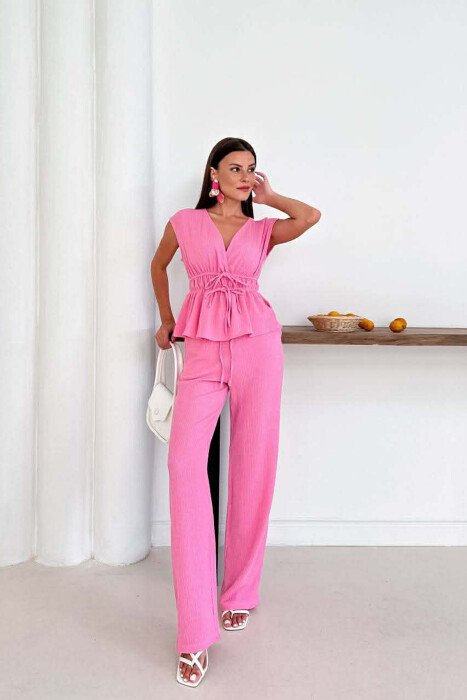 SET NJE NGJYRESH KANATJERE + PANTALLONA PER FEMRA NE NGJYRE ROZE - 1