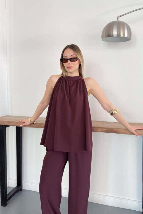 SET NJE NGJYRESH KANATJERE + PANTALLONA PER FEMRA NE NGJYRE VISHNJE - 3