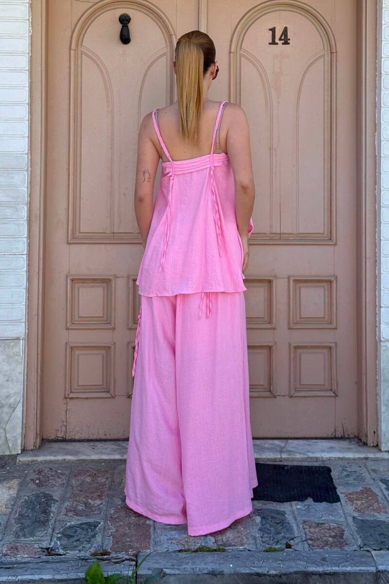 SET NJE NGJYRESH KANATJERE + PANTALLONA TE GJERA PER FEMRA NE NGJYRE ROZE - 2