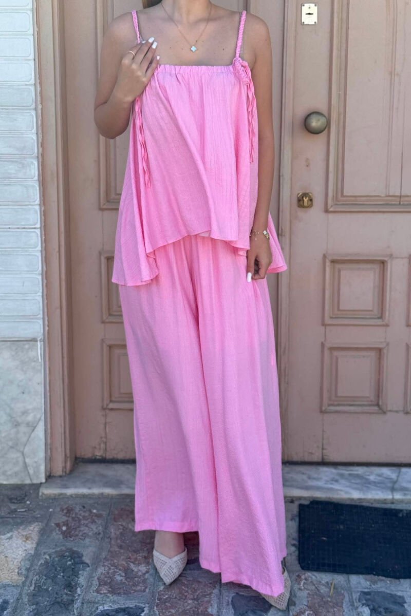 SET NJE NGJYRESH KANATJERE + PANTALLONA TE GJERA PER FEMRA NE NGJYRE ROZE - 3