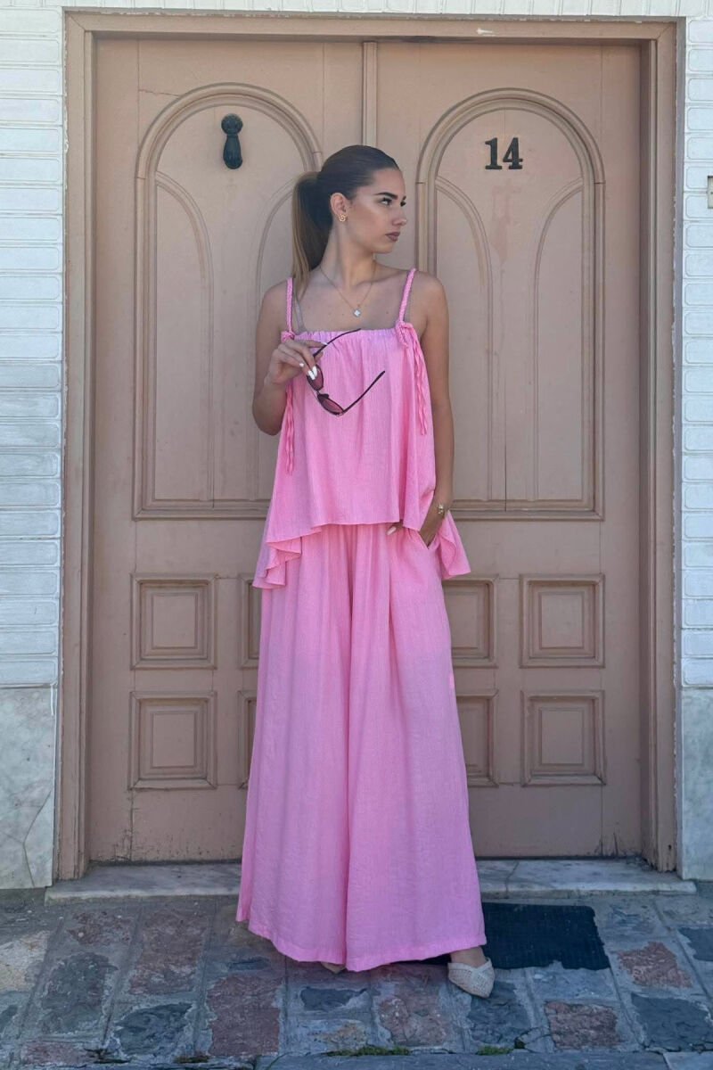 SET NJE NGJYRESH KANATJERE + PANTALLONA TE GJERA PER FEMRA NE NGJYRE ROZE - 4