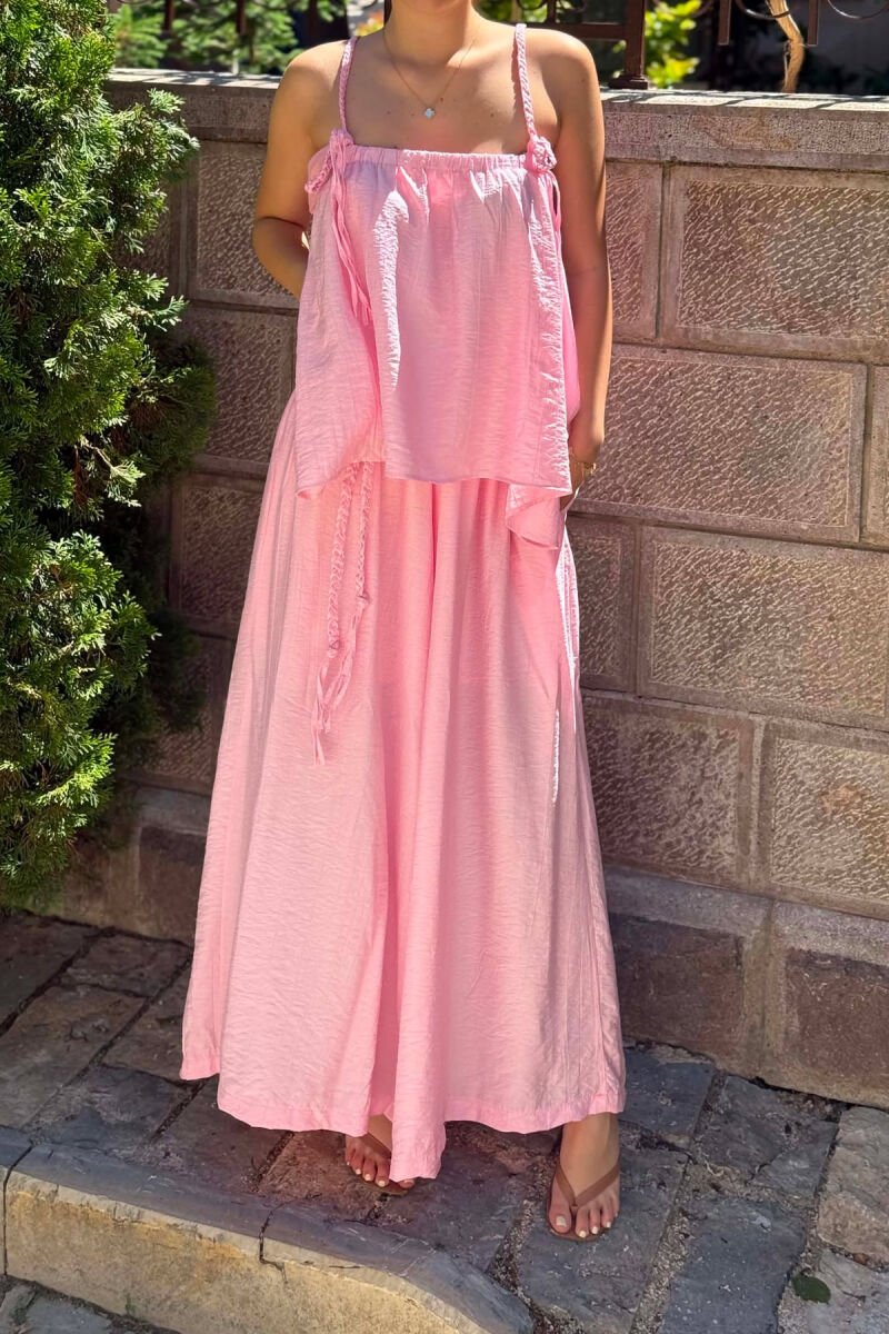 SET NJE NGJYRESH KANATJERE + PANTALLONA TE GJERA PER FEMRA NE NGJYRE ROZE TE ZBARDHUR - 2