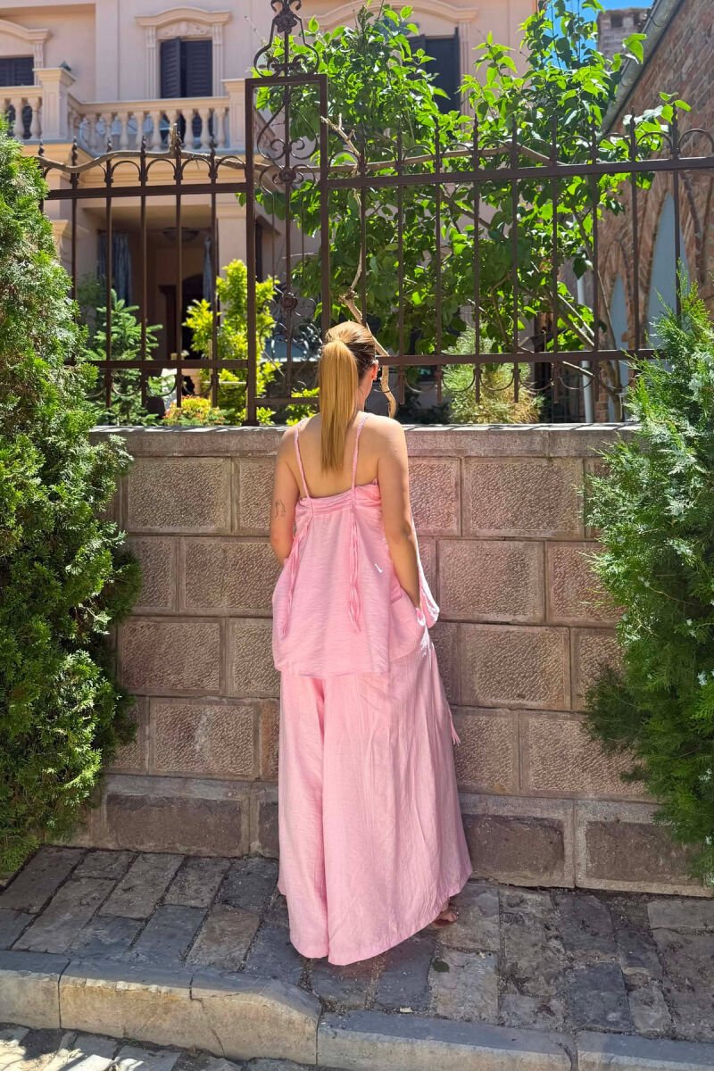 SET NJE NGJYRESH KANATJERE + PANTALLONA TE GJERA PER FEMRA NE NGJYRE ROZE TE ZBARDHUR - 5