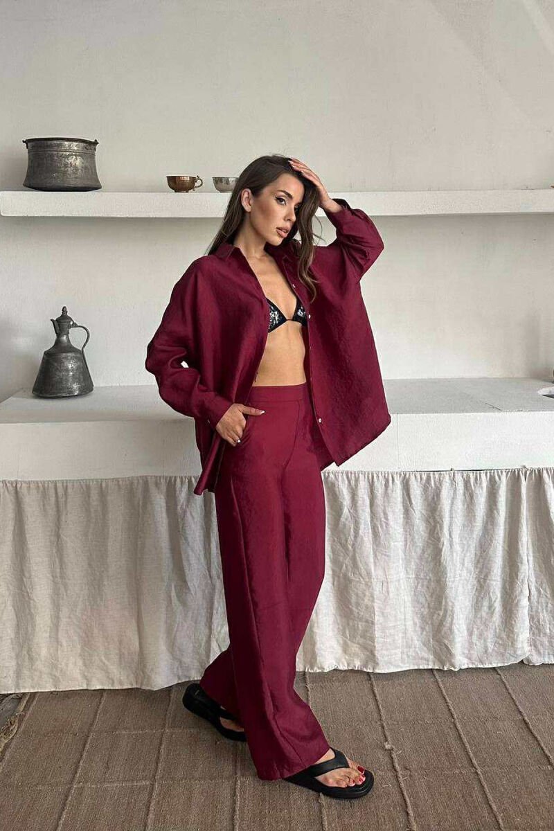 SET NJË NGJYRËSH KËMISHË E THJESHTË +PANTALLONA PËR FEMRA NË NGJYRËN VISHNJË - 3