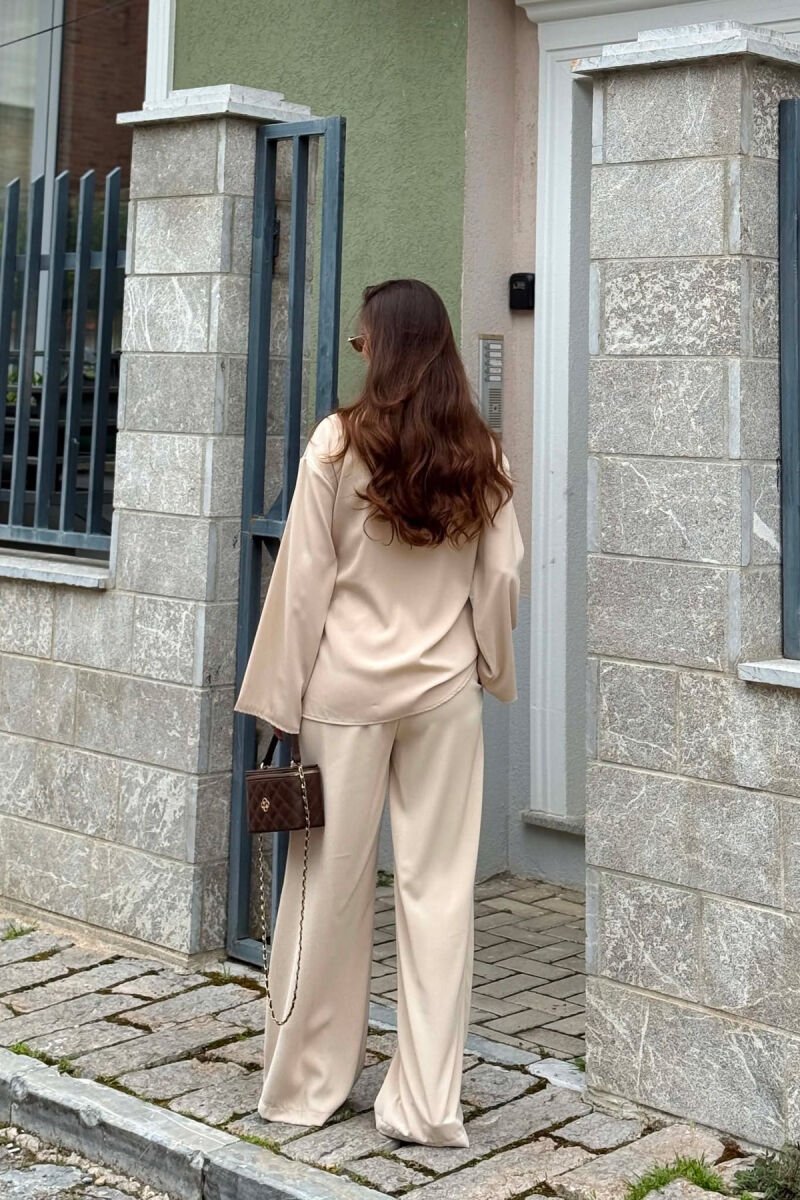SET NJE NGJYRESH KEMISHE ME LIDHESE + PANTALLONA PER FEMRA NE NGJYRE KREM - 5