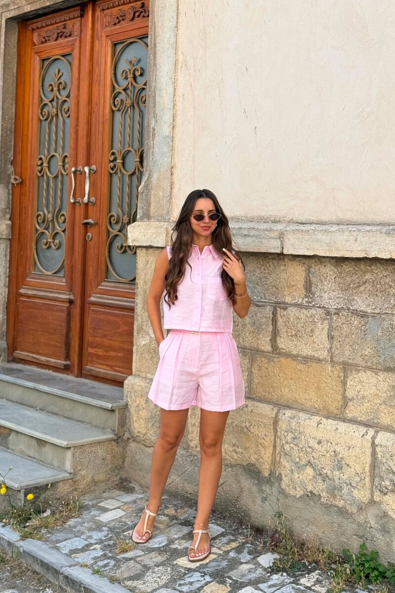 SET NJE NGJYRESH KEMISHE PA MENGE + PANTALLONA TE SHKURTRA PER FEMRA NE NGJYRE ROZE - 5