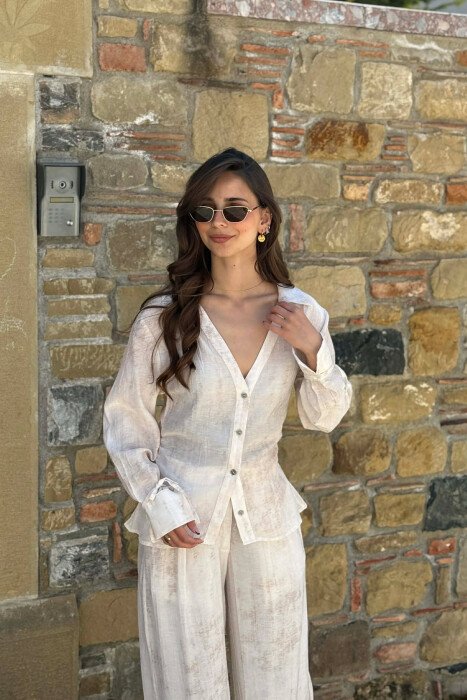 SET NJE NGJYRESH KEMISHE + PANTALLONA PER FEMRA NE NGJYRE BEZHE - 3