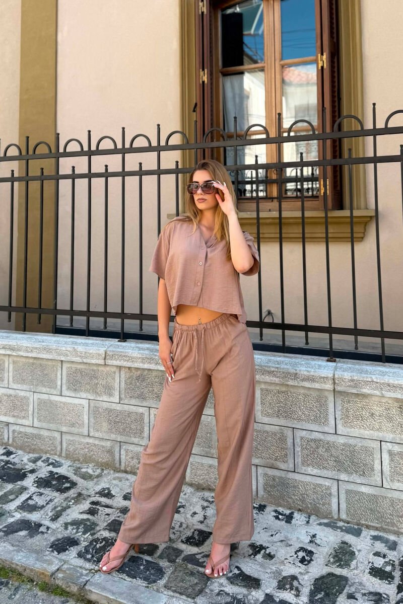 SET NJE NGJYRESH KEMISHE + PANTALLONA PER FEMRA NE NGJYRE BEZHE - 4