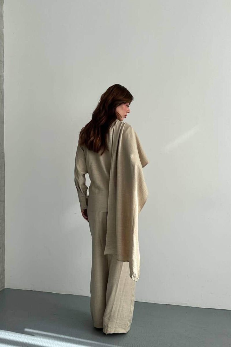 SET NJE NGJYRESH KEMISHE + PANTALLONA PER FEMRA NE NGJYRE BEZHE - 3