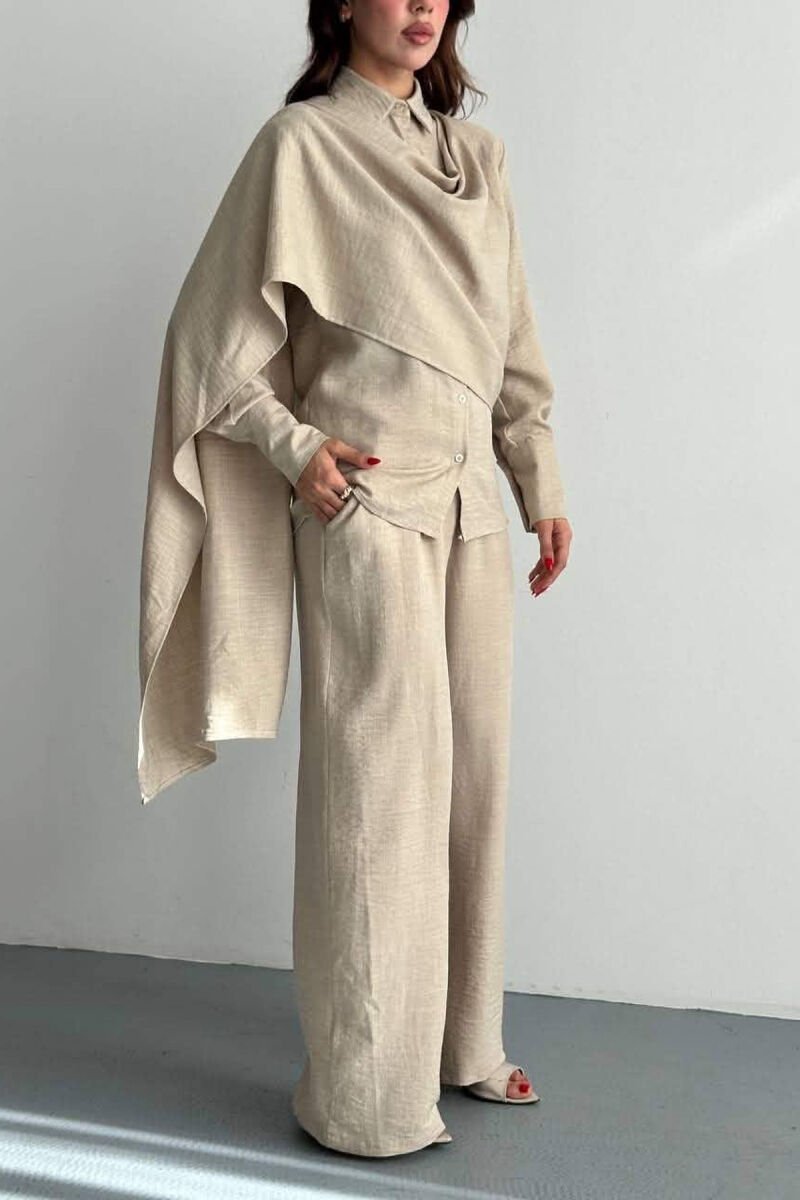 SET NJE NGJYRESH KEMISHE + PANTALLONA PER FEMRA NE NGJYRE BEZHE - 4