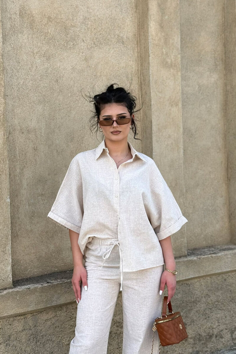 SET NJE NGJYRESH KEMISHE + PANTALLONA PER FEMRA NE NGJYRE BEZHE - 7