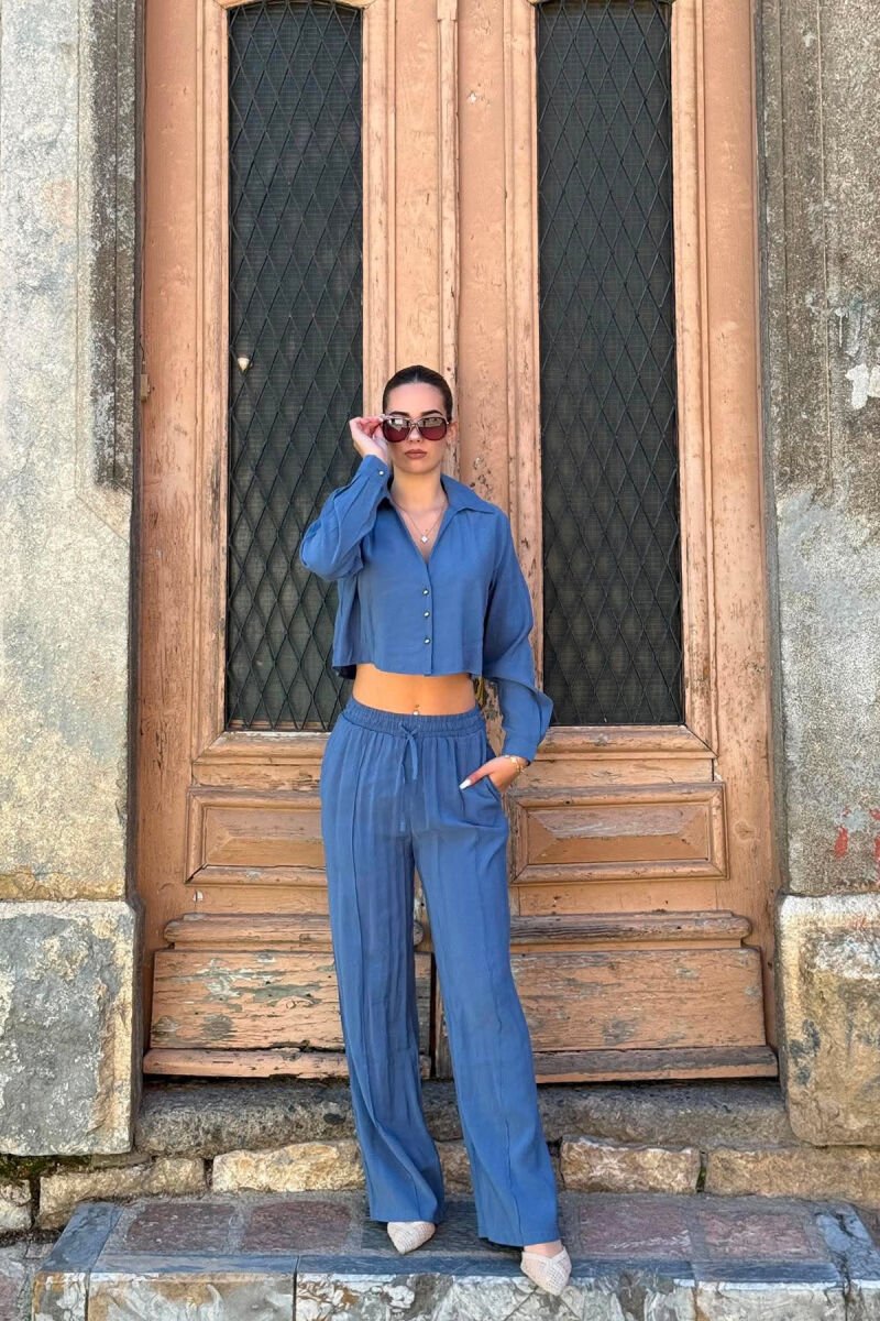 SET NJE NGJYRESH KEMISHE + PANTALLONA PER FEMRA NE NGJYRE BLU - 2