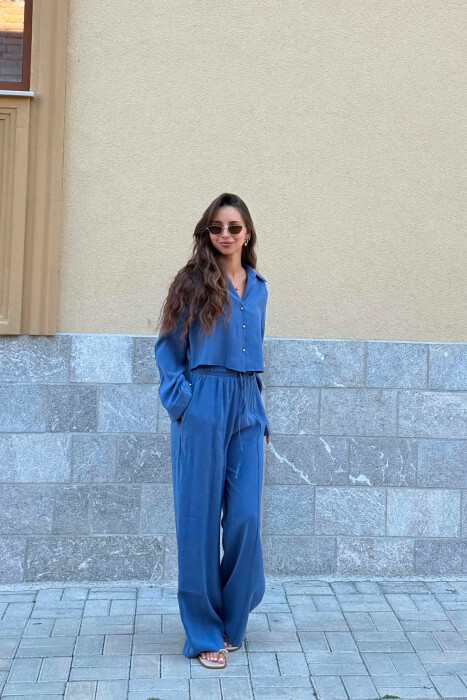 SET NJE NGJYRESH KEMISHE + PANTALLONA PER FEMRA NE NGJYRE BLU - 2