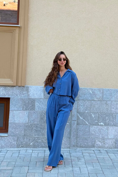 SET NJE NGJYRESH KEMISHE + PANTALLONA PER FEMRA NE NGJYRE BLU - 3