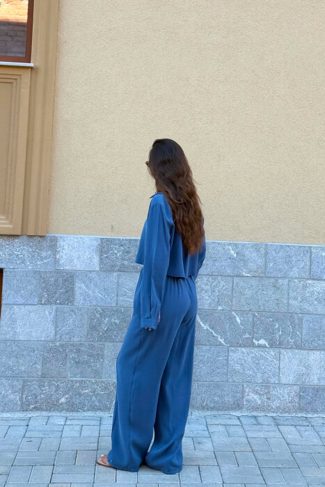 SET NJE NGJYRESH KEMISHE + PANTALLONA PER FEMRA NE NGJYRE BLU - 4