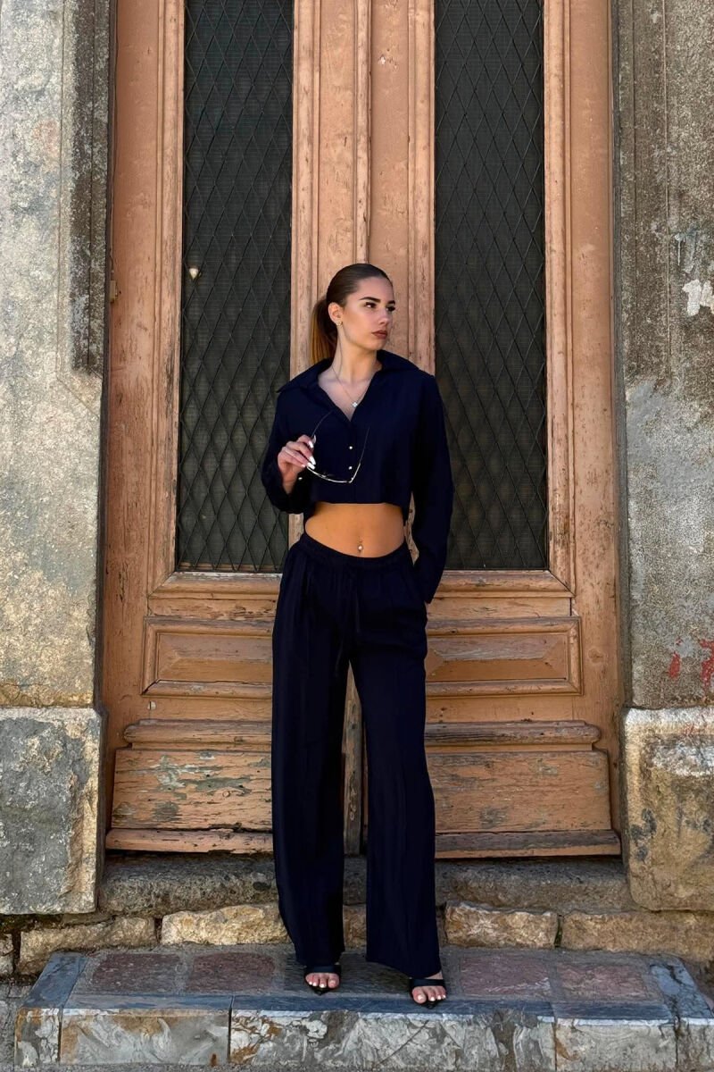 SET NJE NGJYRESH KEMISHE + PANTALLONA PER FEMRA NE NGJYRE BLU TE ERRET - 1