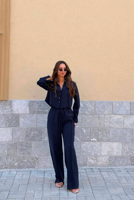 SET NJE NGJYRESH KEMISHE + PANTALLONA PER FEMRA NE NGJYRE BLU TE ERRET - 2