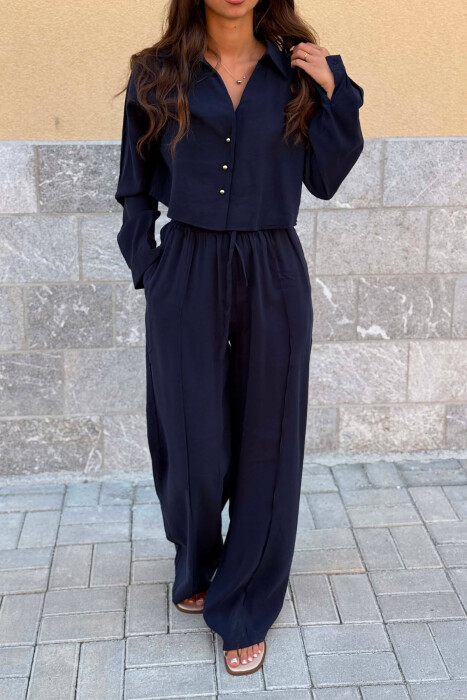 SET NJE NGJYRESH KEMISHE + PANTALLONA PER FEMRA NE NGJYRE BLU TE ERRET - 4