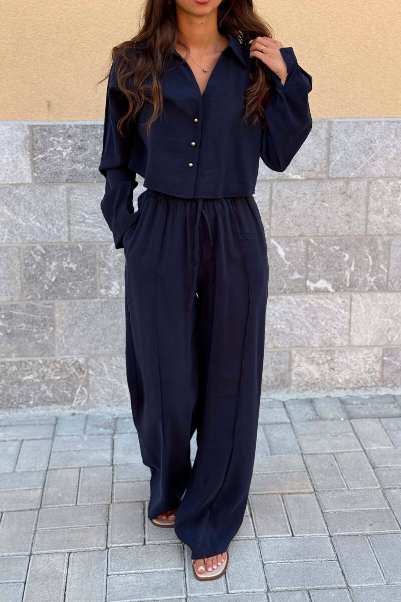 SET NJE NGJYRESH KEMISHE + PANTALLONA PER FEMRA NE NGJYRE BLU TE ERRET - 4
