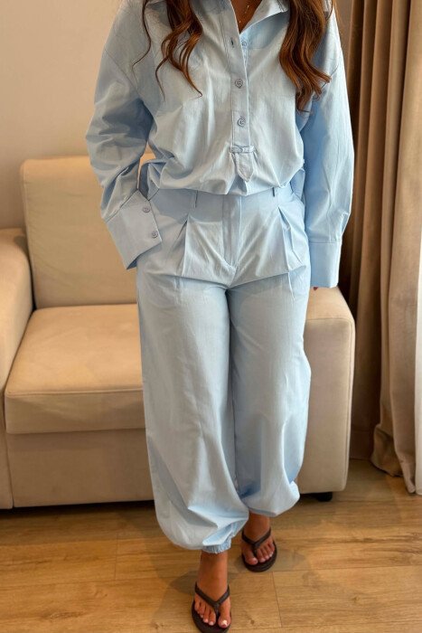 SET NJE NGJYRESH KEMISHE + PANTALLONA PER FEMRA NE NGJYRE BLU TE ZBARDHUR - 3