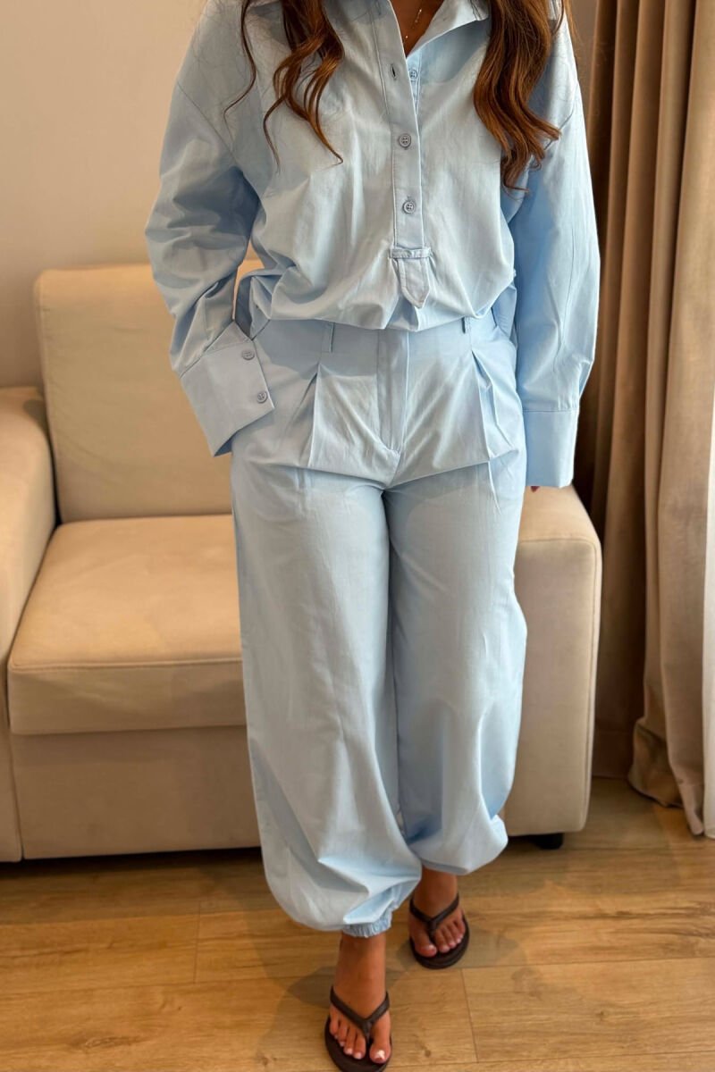 SET NJE NGJYRESH KEMISHE + PANTALLONA PER FEMRA NE NGJYRE BLU TE ZBARDHUR - 3